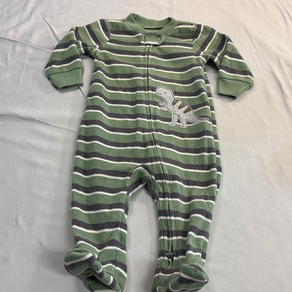 Child of Mine - Green Striped Dinosaur Baby Onesie sleeper - Picture 1 of 4